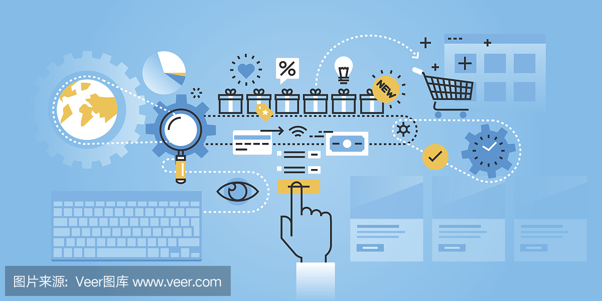 平面線條設計網站橫幅的網上購物程序